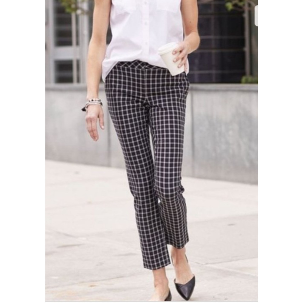 J Jill Black Windowpane Plaid Premium Bi Stretch Preppy‎ Classic Pants Size 6